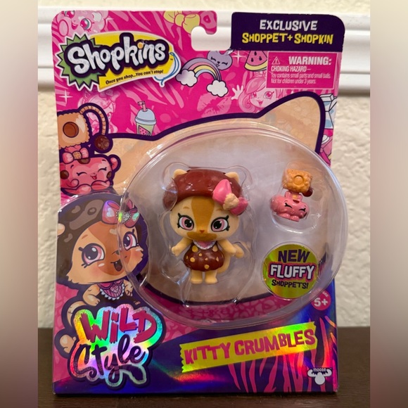 Shopkins Wild Style Kitty Crumbles New Fluffy Shoppet & Exclusive Shopkin Dolls - Picture 1 of 2
